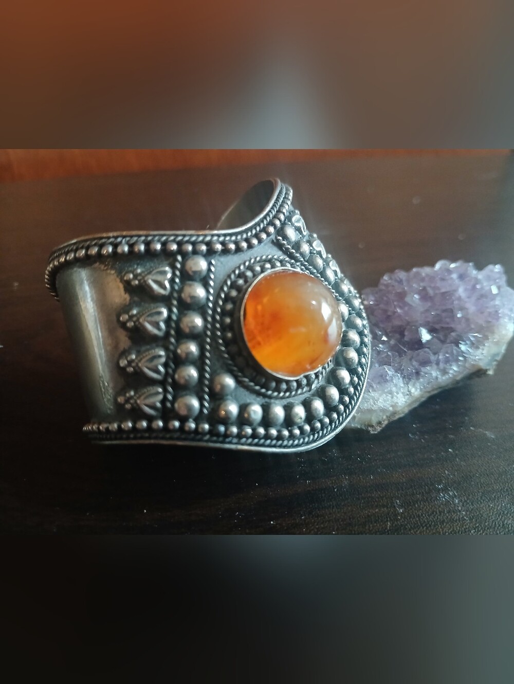 vintage TIBETAN silver & agate cuff bracelet